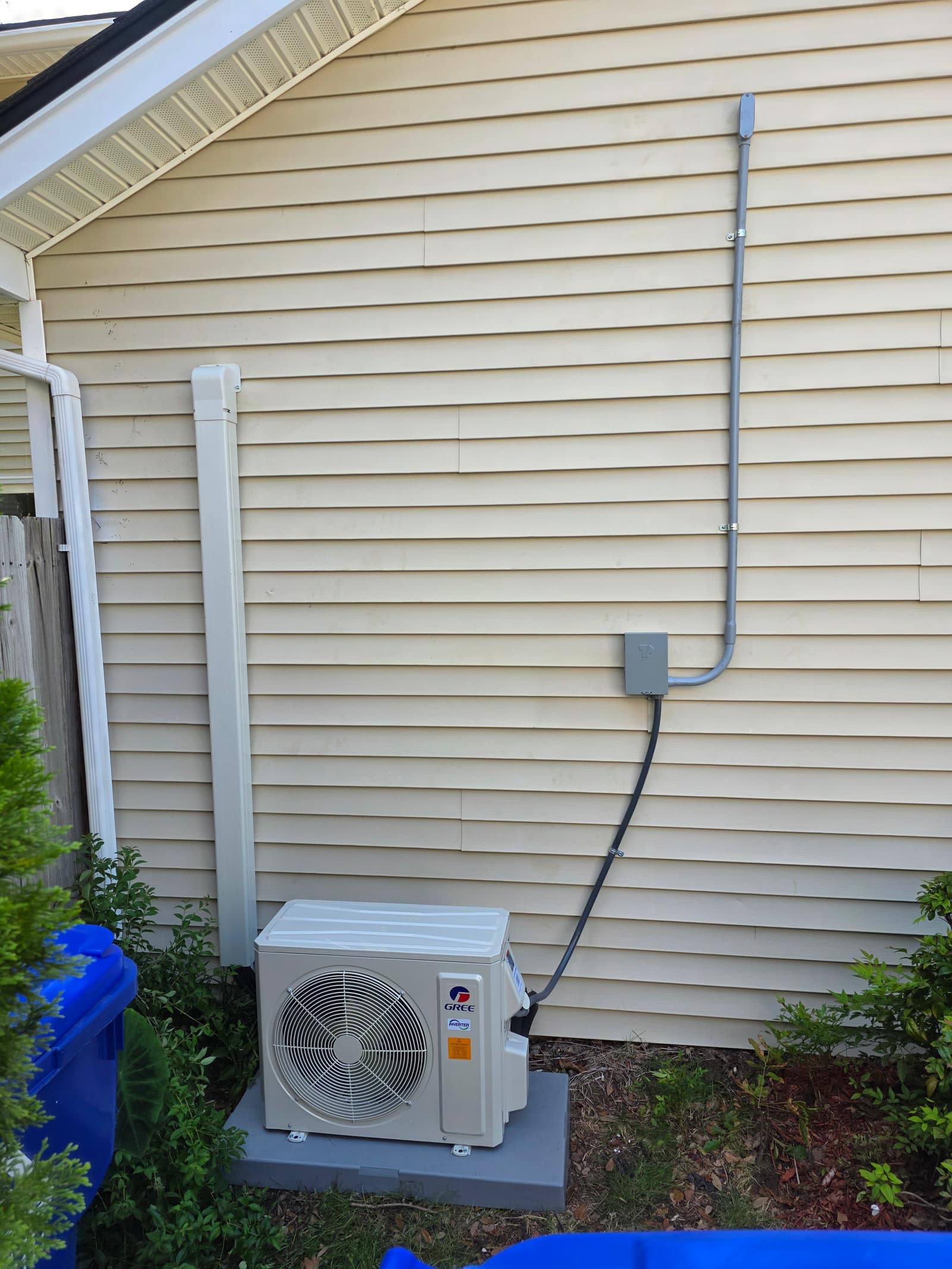 Ductless mini-split outdoor unit with concealed line set hiding at a Charleston home